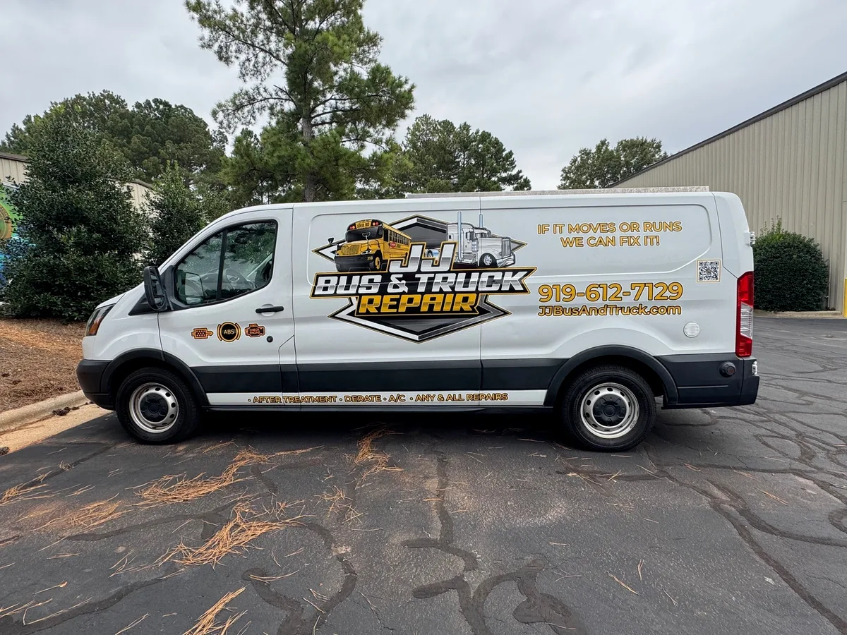 Spot graphics on a Ford Transit van in Raleigh, NC
