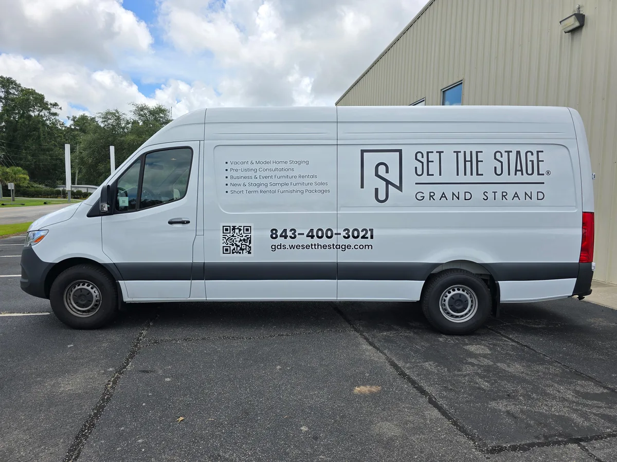 Spot graphics on a Mercedes-Benz Sprinter van in Myrtle Beach, SC