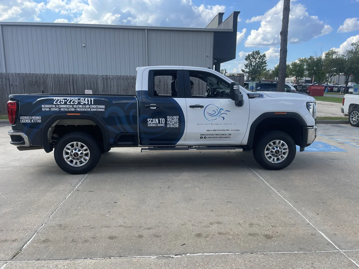 Partial wrap on a GMC Sierra HD truck in Baton Rouge, LA
