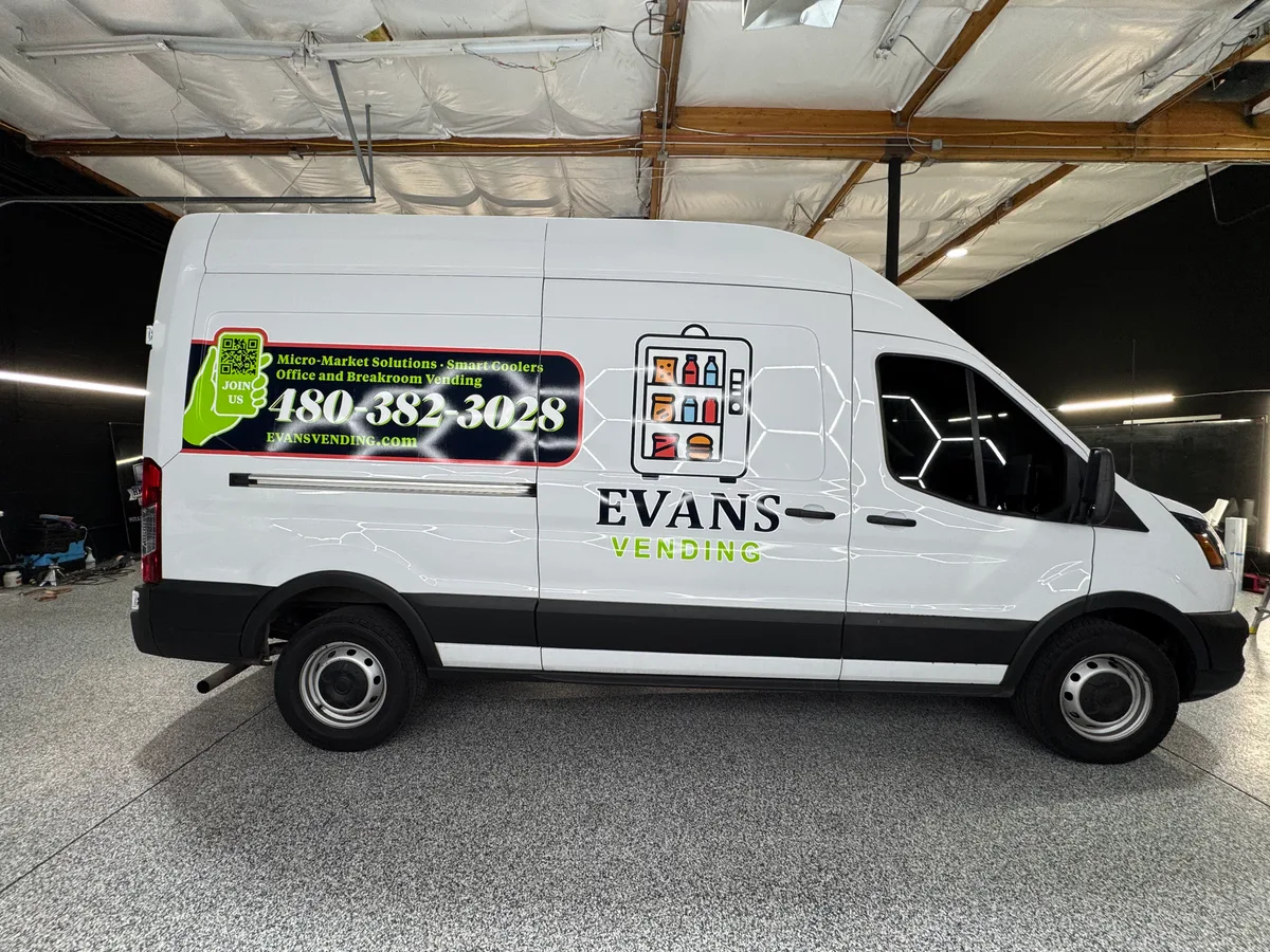 Spot graphics on a Ford Transit van in Chandler, AZ