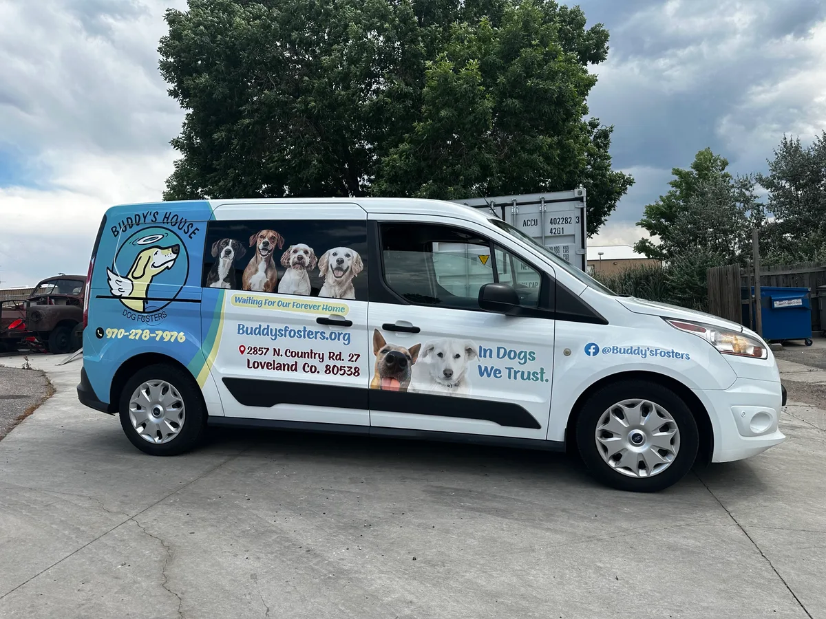 Partial wrap on a Ford Transit Connect van in Loveland, CO