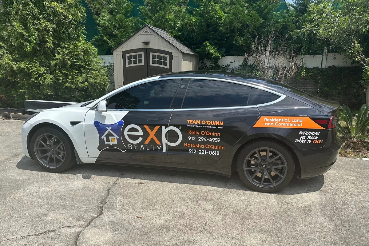 Partial wrap on a Tesla Model 3 in Savannah, GA