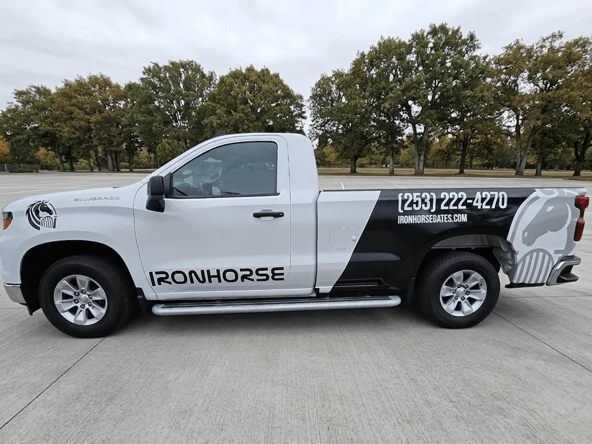 Partial wrap on a Chevrolet Silverado truck in Tacoma, WA