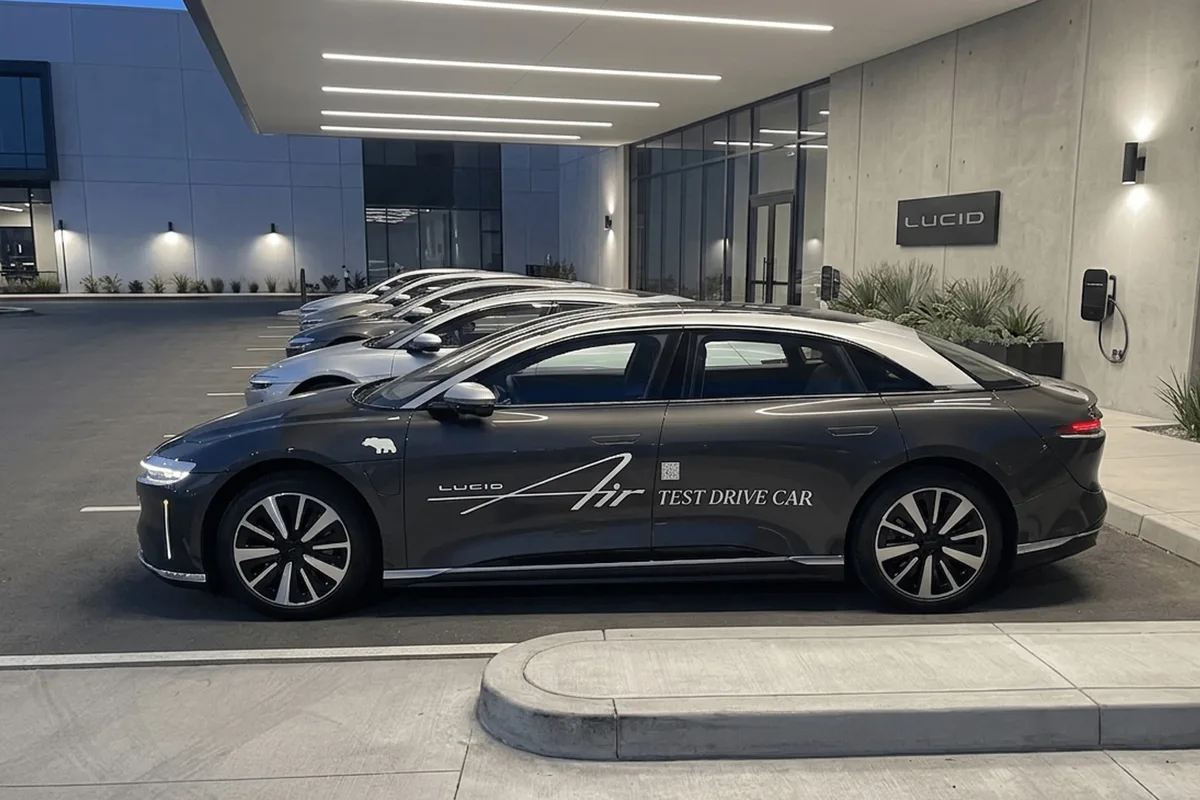 Spot graphics on a Lucid Air car in West Palm Beach, FL