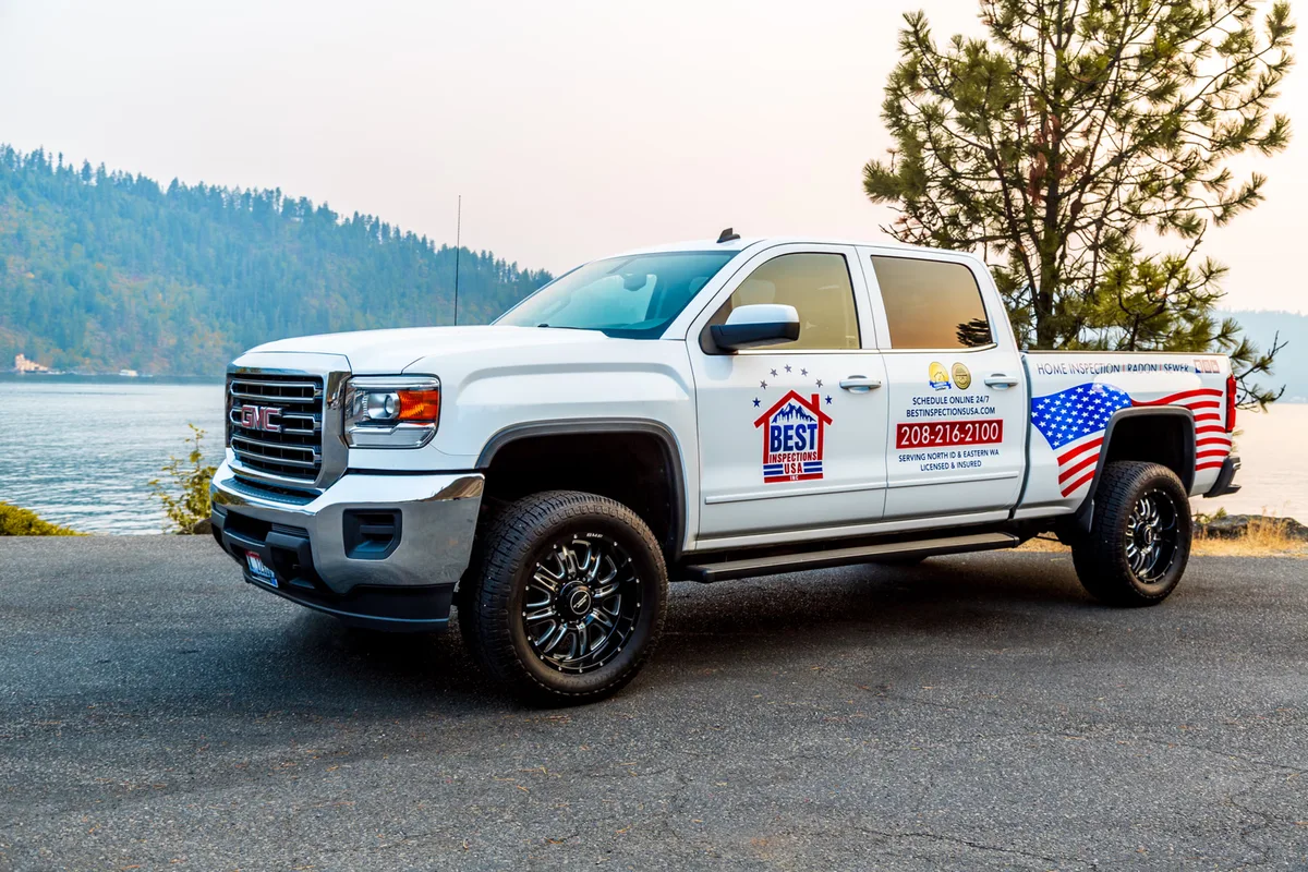 Spot graphics on a GMC Sierra truck in Coeur d'Alene, ID
