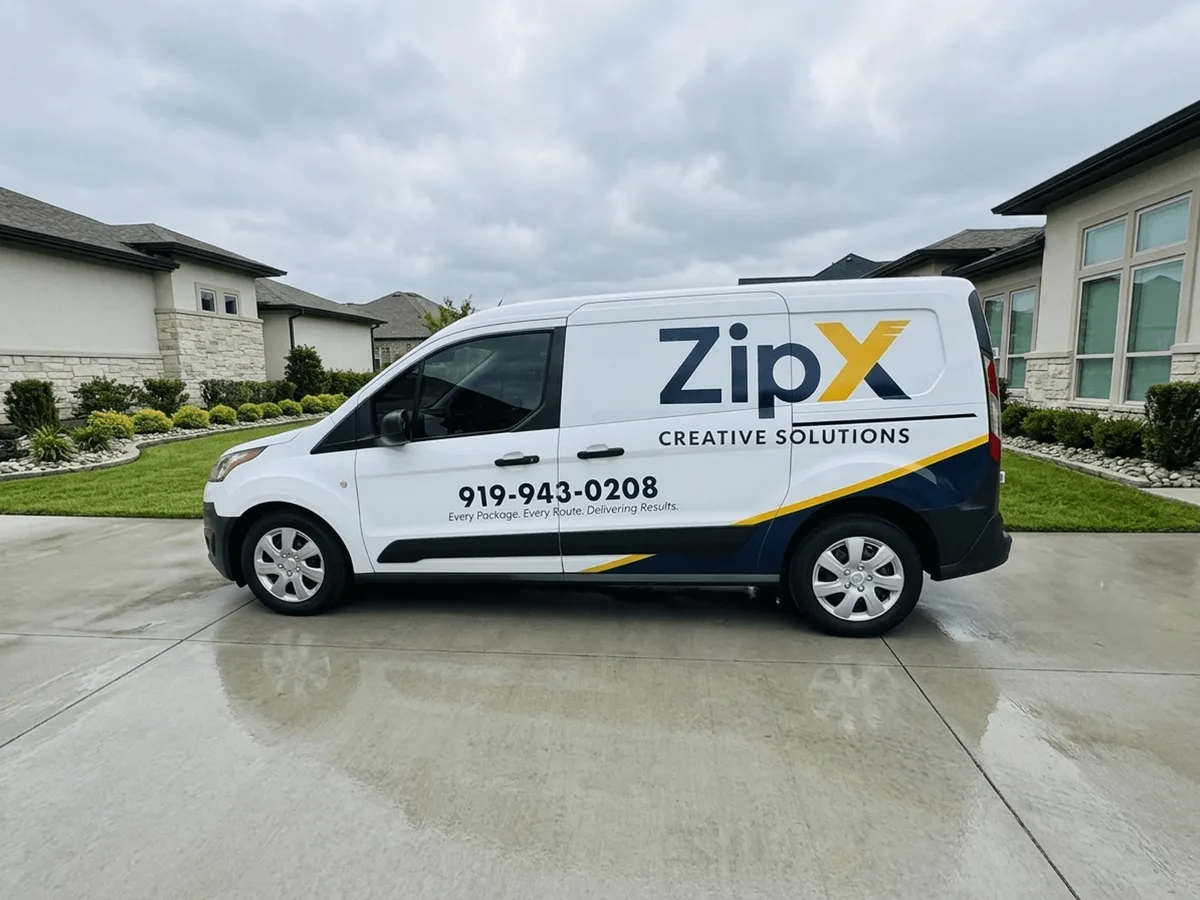 Partial wrap on a Ford Transit Connect van in Raleigh, NC