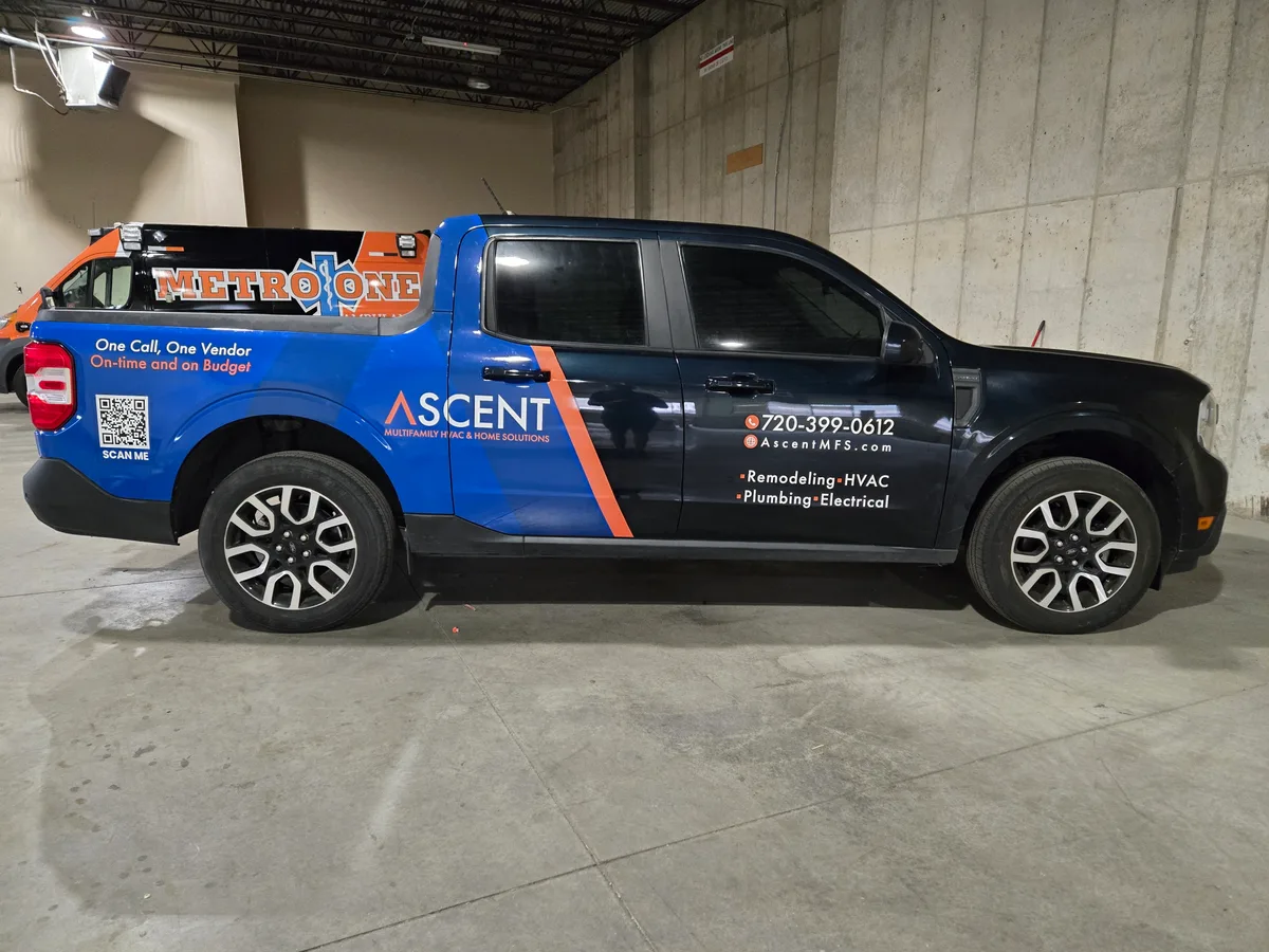 Partial wrap on a Ford Maverick truck in Denver, CO
