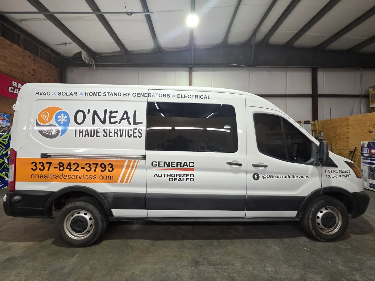 Spot graphics on a Ford Transit van in Lake Charles, LA