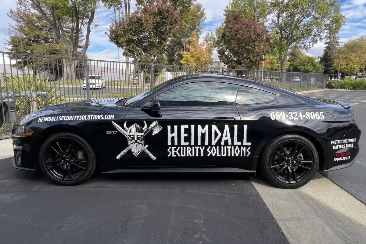 Spot graphics on a Ford Mustang GT sports car in San Jose, CA