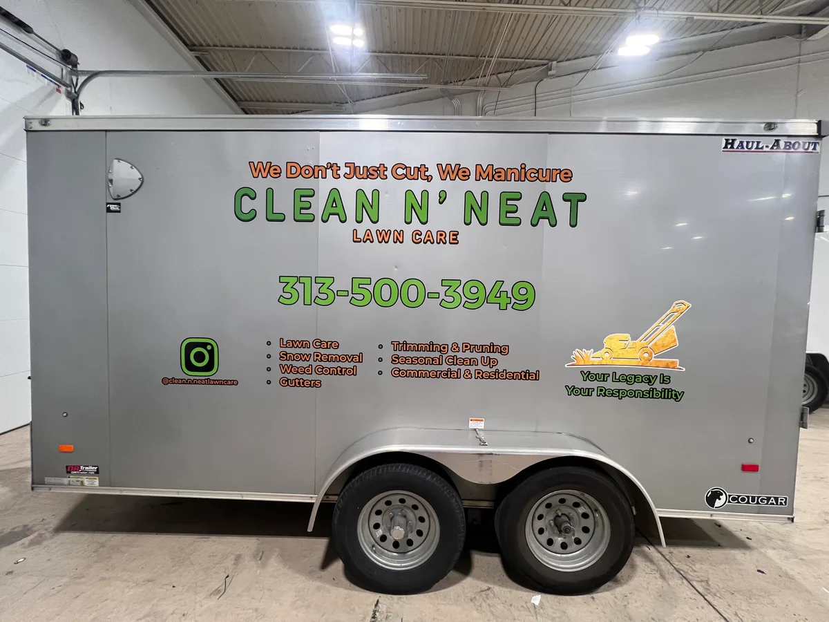 Spot graphics on a Cougar trailer in Taylor, MI