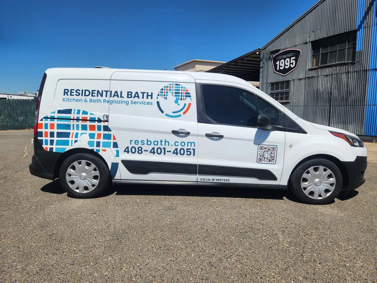 Spot graphics on a Ford Transit Connect van in Los Banos, CA