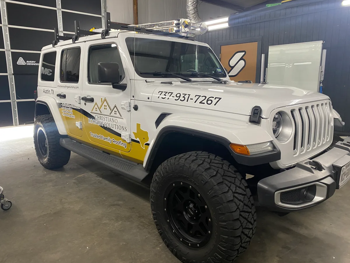 Spot graphics on a Jeep Wrangler SUV in Austin, TX