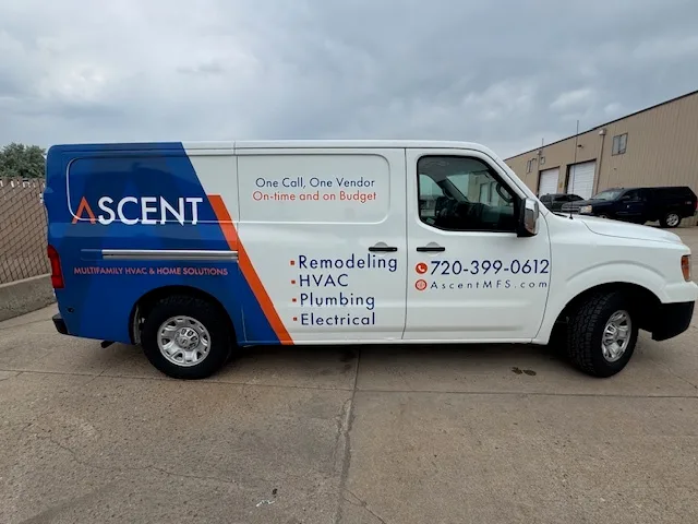 Partial wrap on a Nissan NV van in Denver, CO