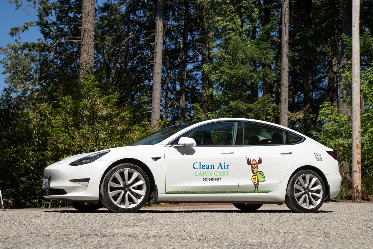 Spot graphics on a Toyota, Tesla Tacoma, Tundra, Model 3 car in Portland, OR