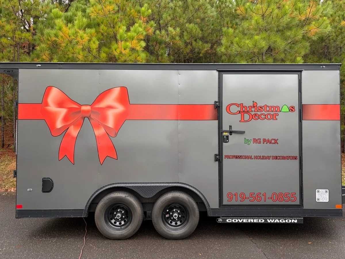 Spot graphics on a Covered Wagon trailer in Raleigh, NC