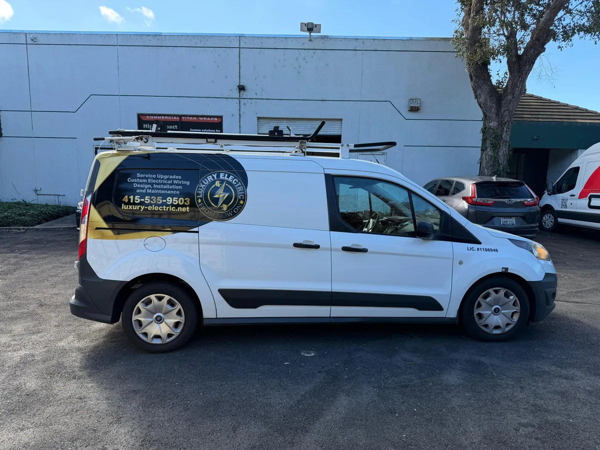 Spot graphics on a Ford Transit Connect van in San Francisco, CA
