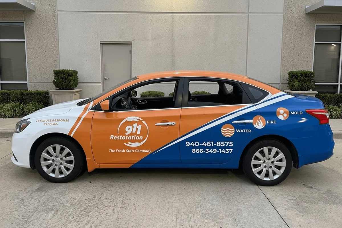 Full wrap on a Nissan Sentra car in Gainesville, TX
