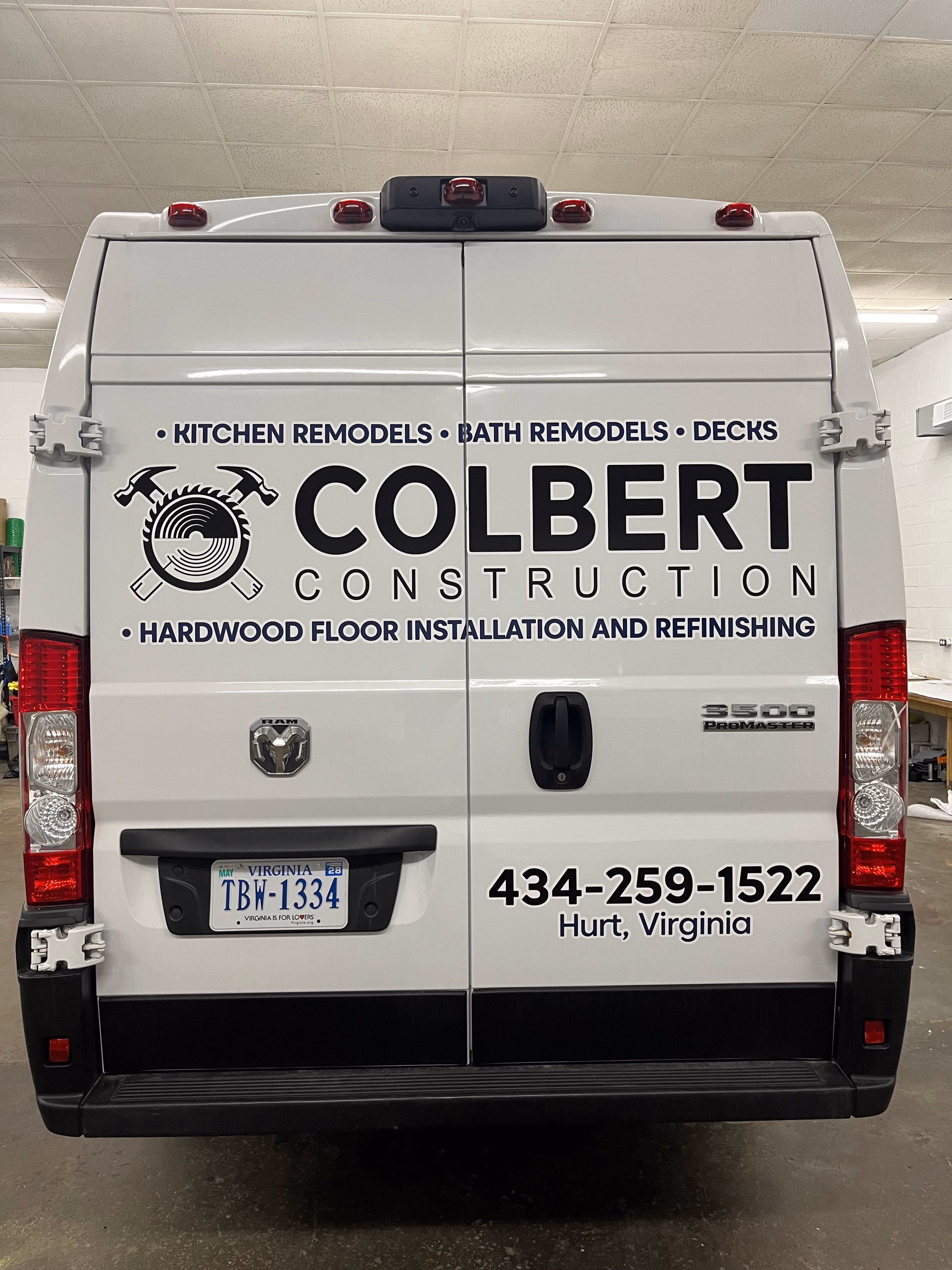 Colbert Construction vehicle wrap in Hurt, VA