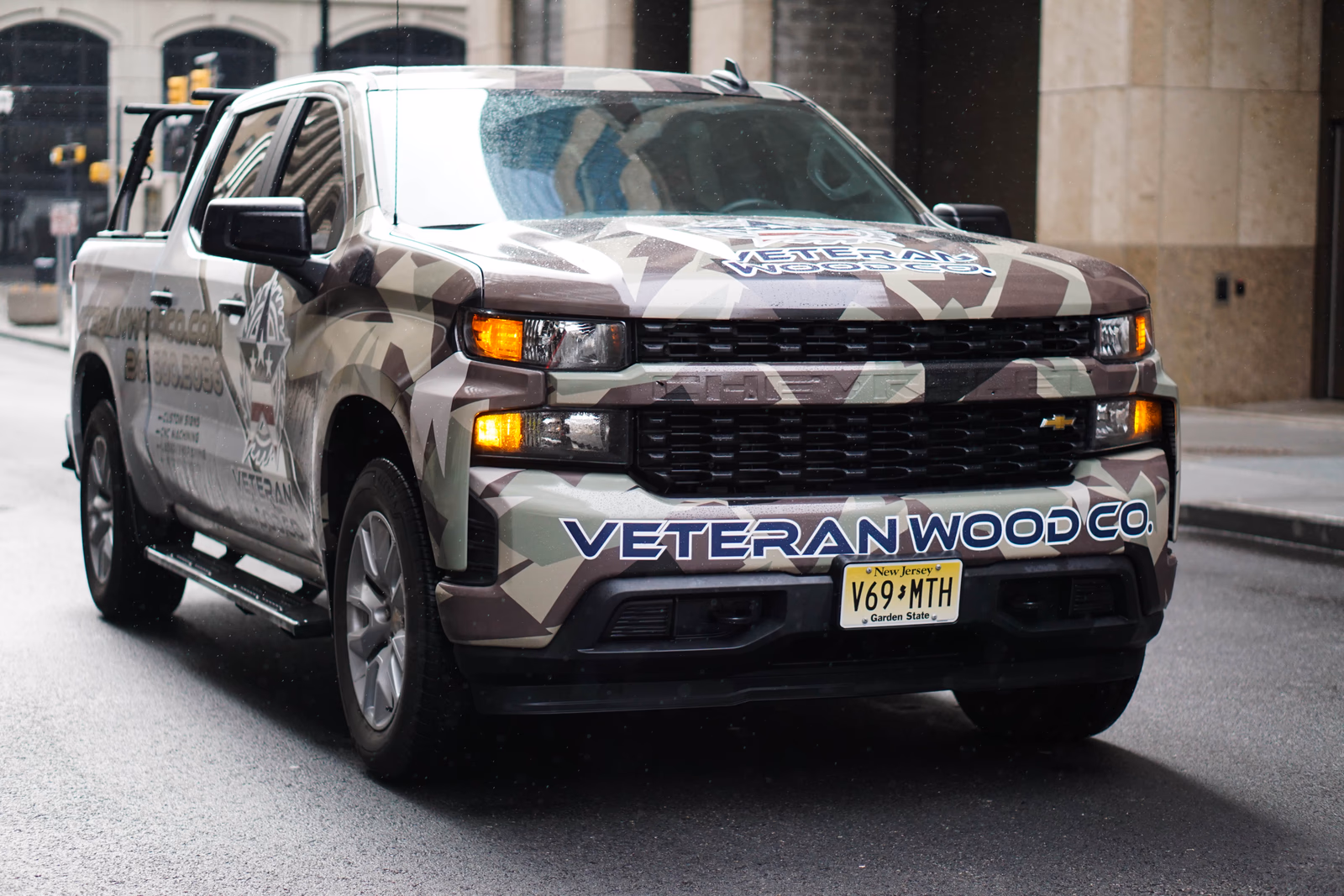Veteran Wood Co. vehicle wrap in Jersey City, NJ