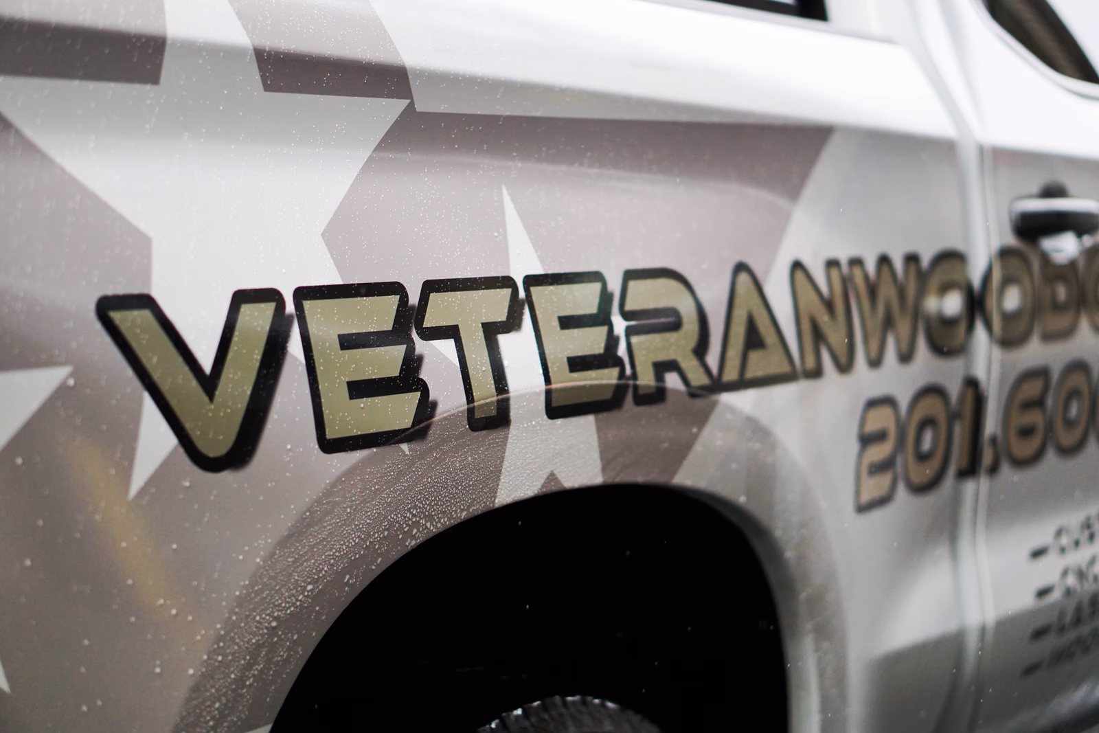 Veteran Wood Co. vehicle wrap in Jersey City, NJ