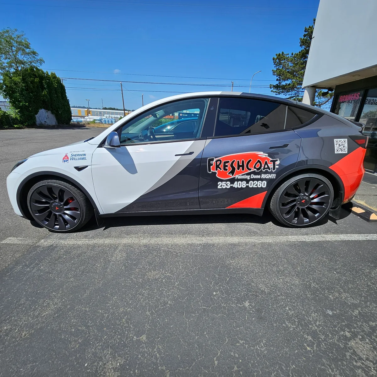 Partial wrap on a Tesla Model Y SUV in Bonney Lake, WA