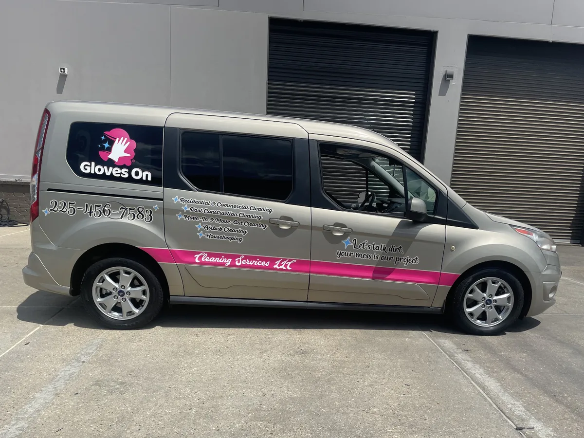 Spot graphics on a Ford Transit Connect van in Baton Rouge, LA